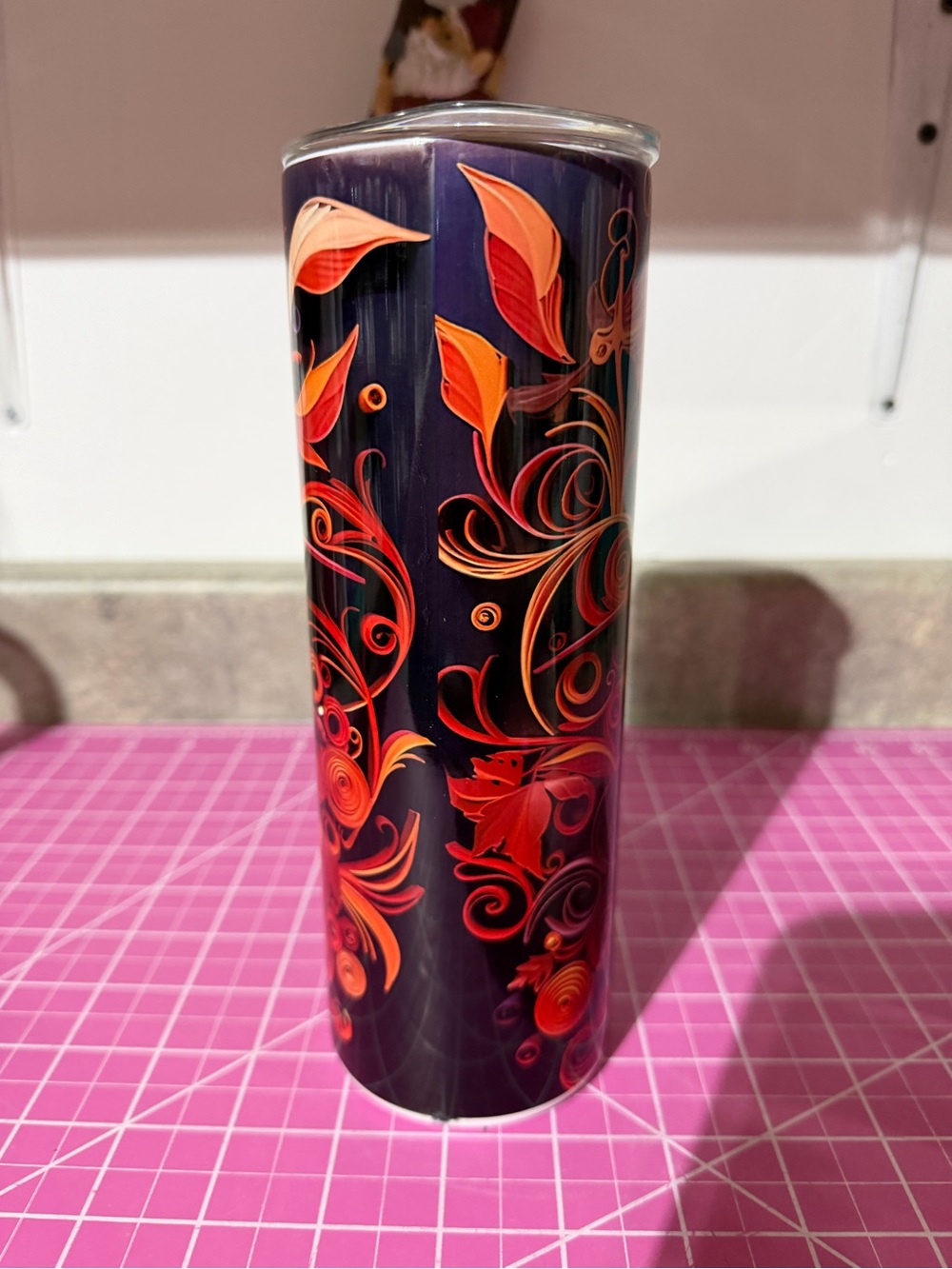 Insulated 20oz Decorative Tumbler with Red Floral witch Design